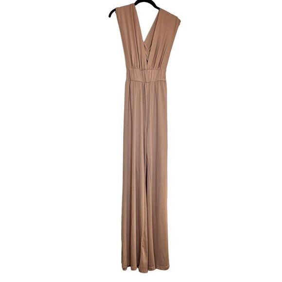 Lulus Small Thinking Out Loud Polyester Blend Backless Wide Leg Taupe Jumpsuit - Picture 3 of 5